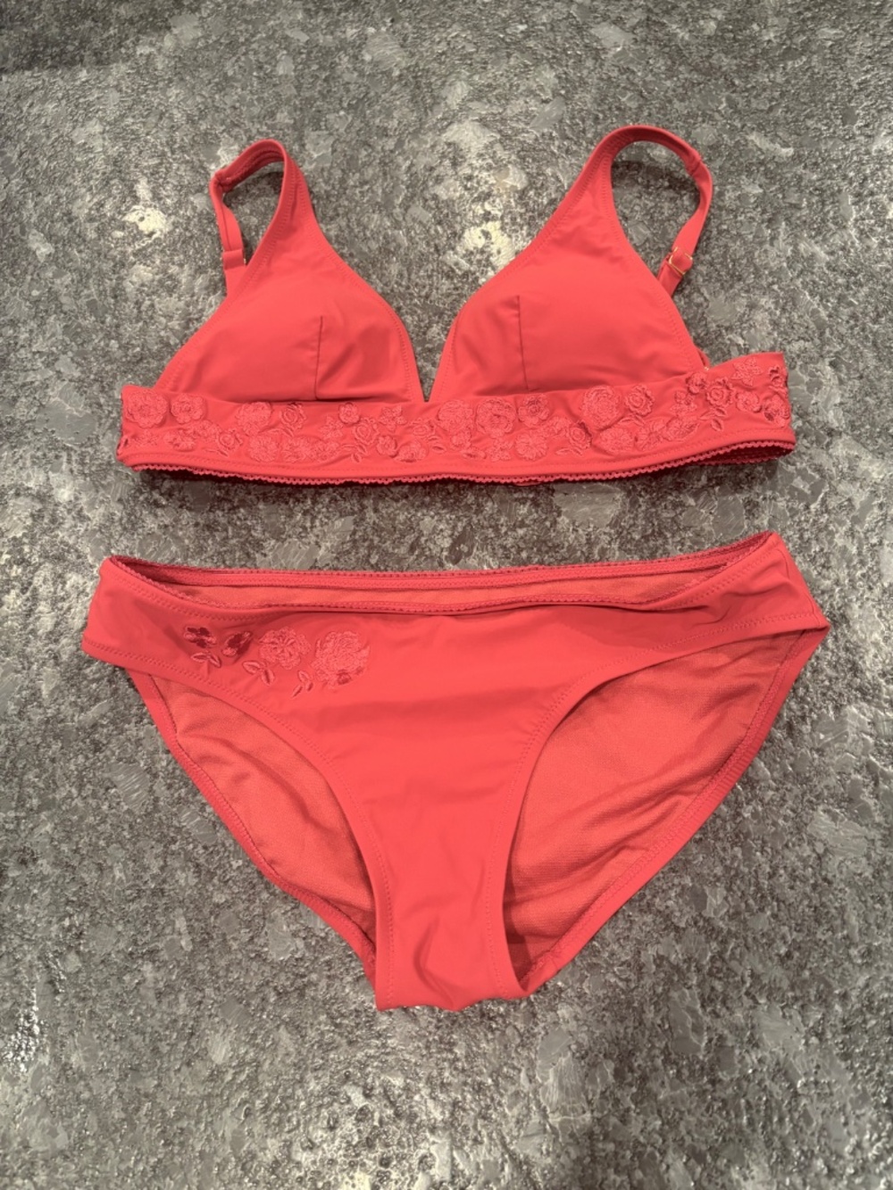Johnny Was Romantico Red Embroidered Bikini Set size S NWOT